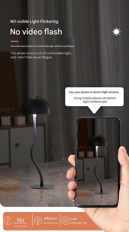 White Three-dimensional stripes Sleek Minimalist LED Mushroom Table Lamp - Rechargeable 3-Color Touch Control, Bar & Ambient Light