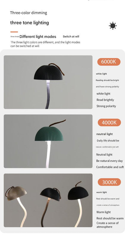 Gold Three-dimensional stripes Sleek Minimalist LED Mushroom Table Lamp - Rechargeable 3-Color Touch Control, Bar & Ambient Light