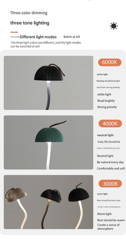 Gold Three-dimensional stripes Sleek Minimalist LED Mushroom Table Lamp - Rechargeable 3-Color Touch Control, Bar & Ambient Light