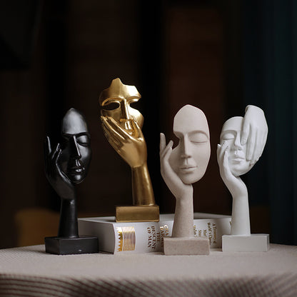 Gold Style 1 Elegant Abstract Face Sculpture - Modern Resin Art Figurine, Hand & Mask Home Decor Accent