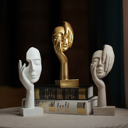 White Style 2 Elegant Abstract Face Sculpture - Modern Resin Art Figurine, Hand & Mask Home Decor Accent