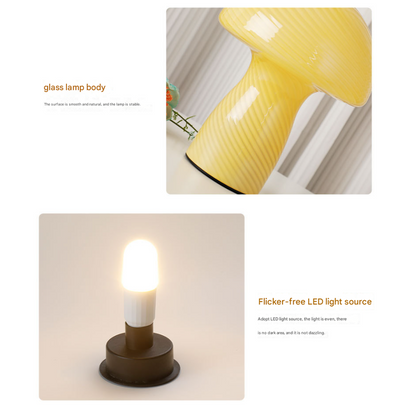 Stripe-Pure Green Retro Swirl Glass Mushroom Table Lamp - LED Bedside Night Light