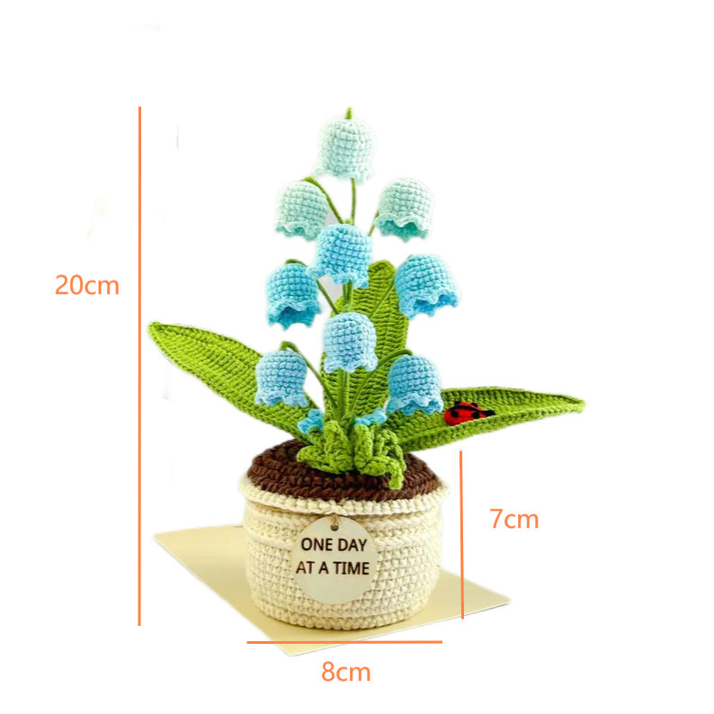 Purple Handmade Crochet Lily of the Valley Potted Plant - Gradient Blue Flower Decor Gift