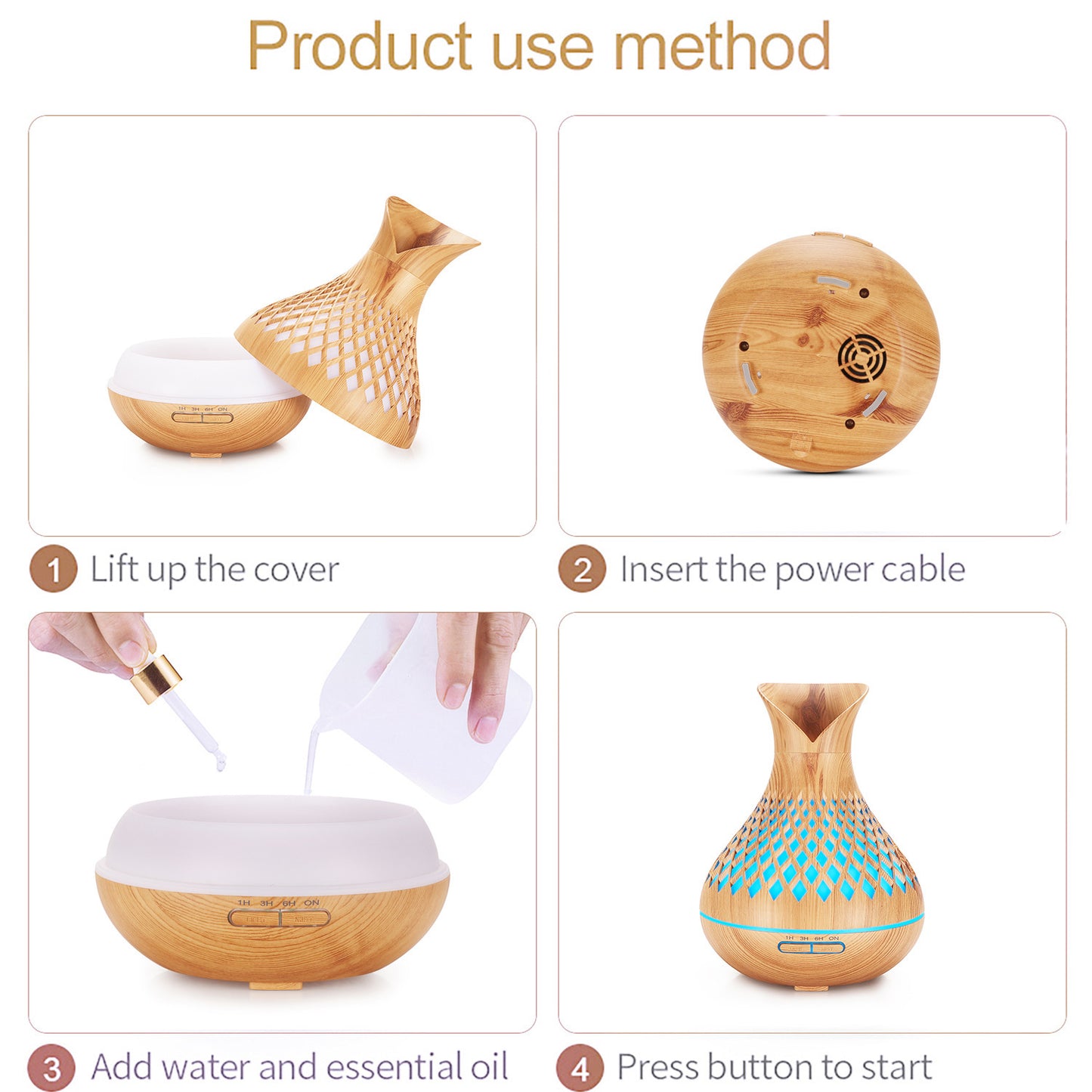 Blue Crack 500ml Wood-Grain Essential Oil Aroma Diffuser with Lattice Design and Humidifier