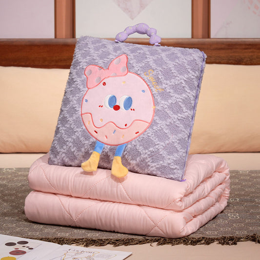 Purple Cartoon Cookie Pillow Blanket 2-in-1 for Winter Car and Office Use