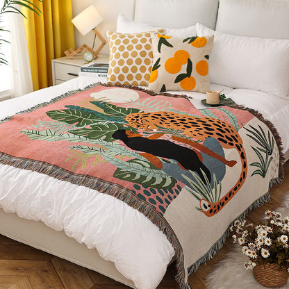 Cheetah Girl INS-Style Illustrated Line Blanket - Multi-Use Design