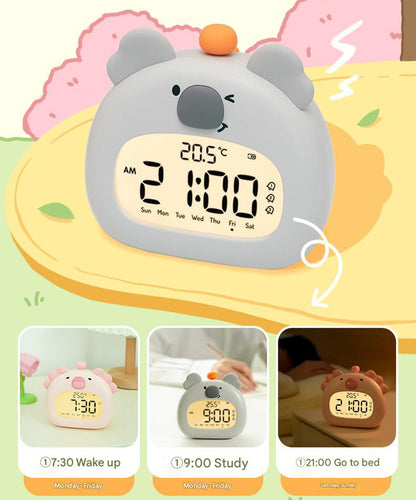 Cute Animal Digital Alarm Clock with Night Light, Temperature & Countdown Timer(Gray koala)