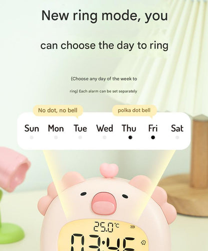 Cute Animal Digital Alarm Clock with Night Light, Temperature & Countdown Timer(Pink salamander)