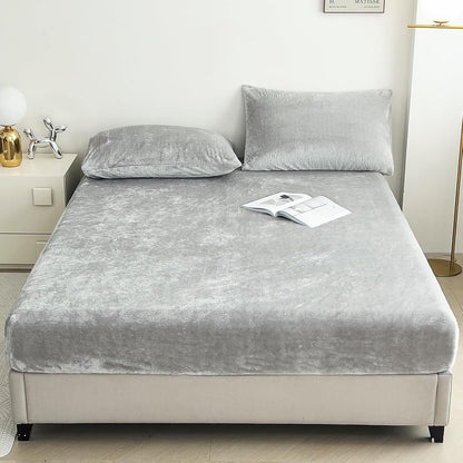 Light Gray Plush Crystal Velvet Fitted Sheet - Ultra Soft, Warm & Thick for Winter (99x190+36cm)