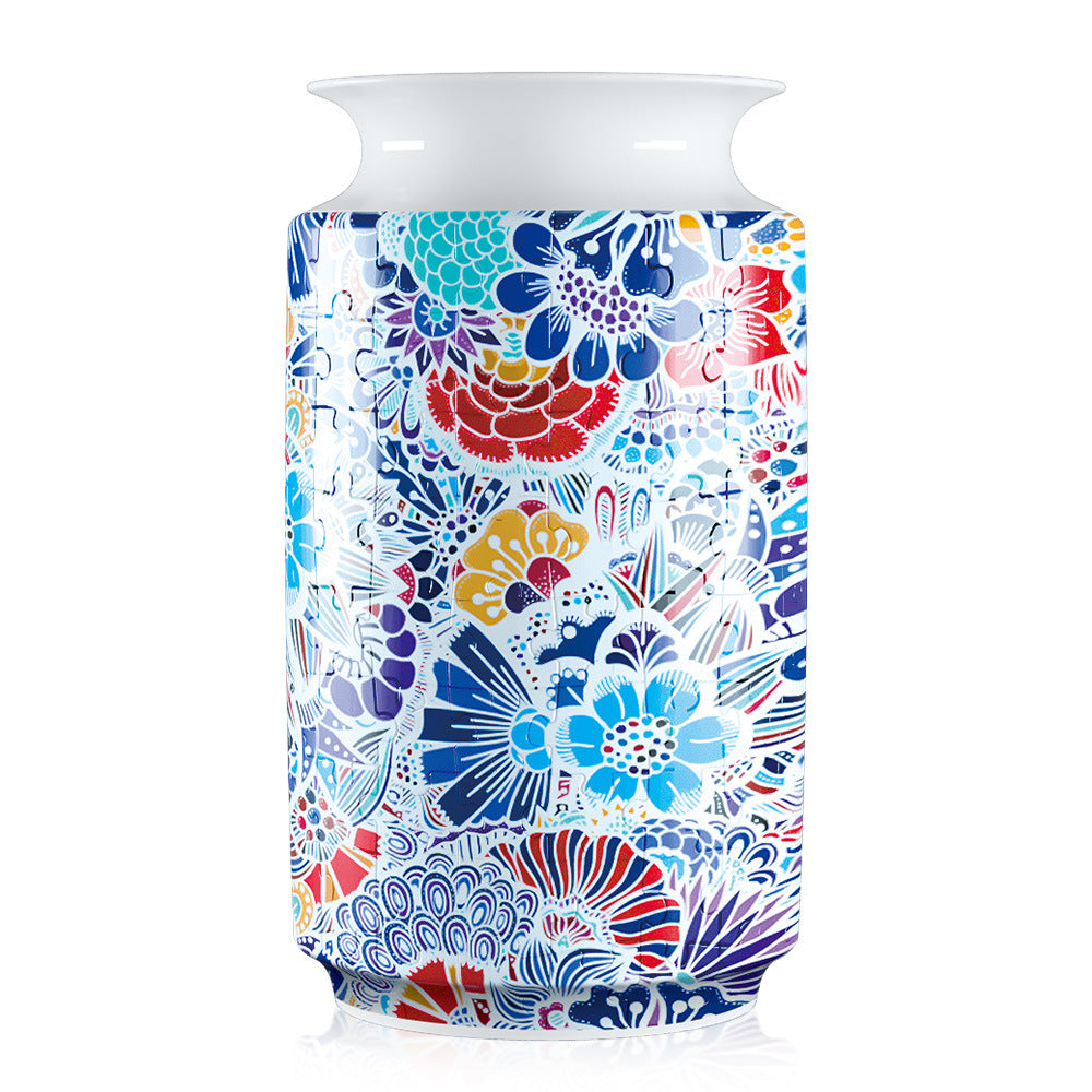 Colorful Style 4 DIY 3D Puzzle Vase - Creative Jigsaw Flower Holder with Waterproof Liner - Decorative Home Accent & Unique Gift