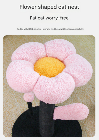 Red and Black Adorable Flower Cat Tree - Plush Perch, Sisal Scratching Post & Spring Ball Toy