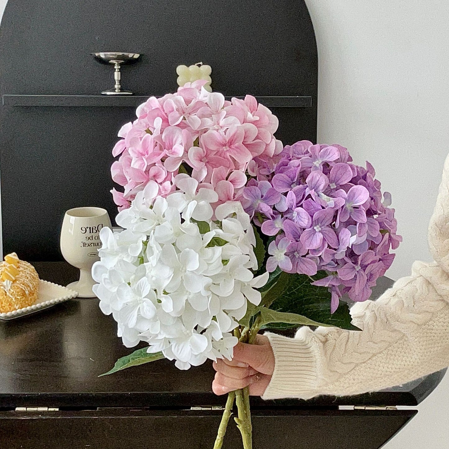 5-Piece Purple Premium Lifelike Hydrangea Artificial Flowers- 60cm Long Stem Faux Floral Bouquet for Home, Wedding & Vase Decor