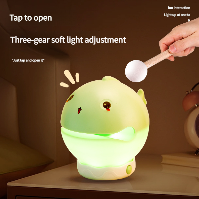 Portable rechargeable tapping control night light- 3-Level Dimmable Bedside Lamp(green)