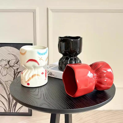 Artisan Handcrafted Ceramic Vase - Minimalist Home Decor with Stable Base(black)