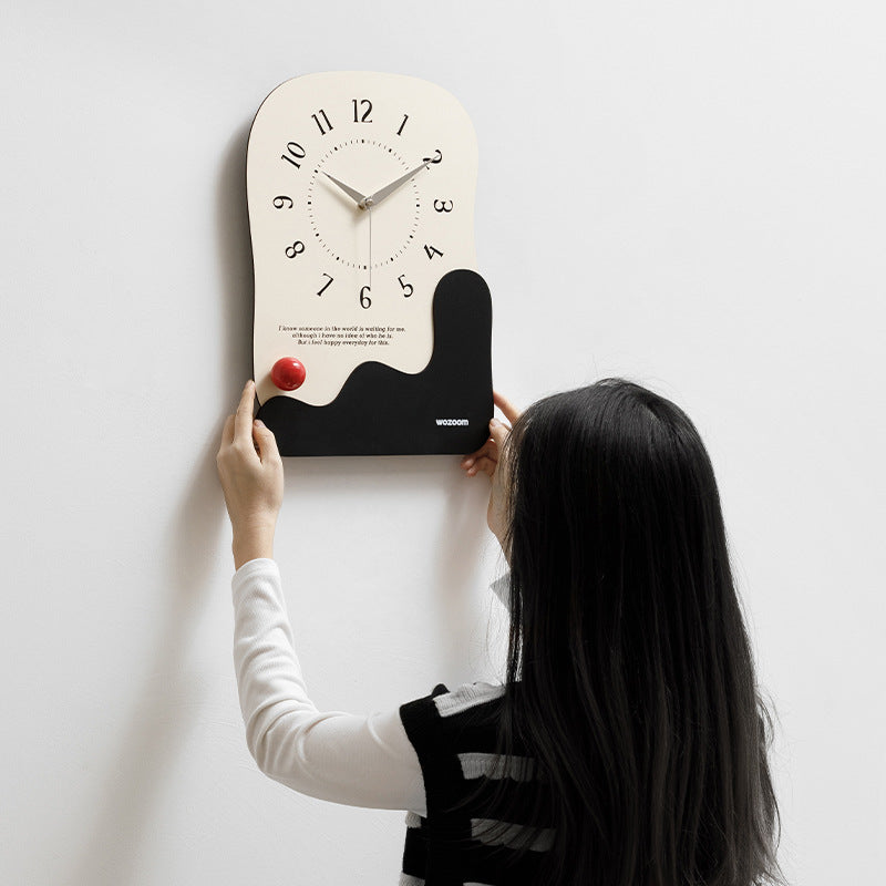 Abstract Modern Wall Clock - Silent Non-Ticking Decorative Clock with Wavy Design & Ceramic Accent(Brown)