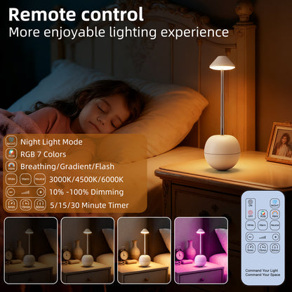 Orange Creative Tumbler LED Night Light - Rechargeable RGB Desk Lamp with Remote Control - Height Adjustable, Brightness Adjustable, Bedside Ambient Light