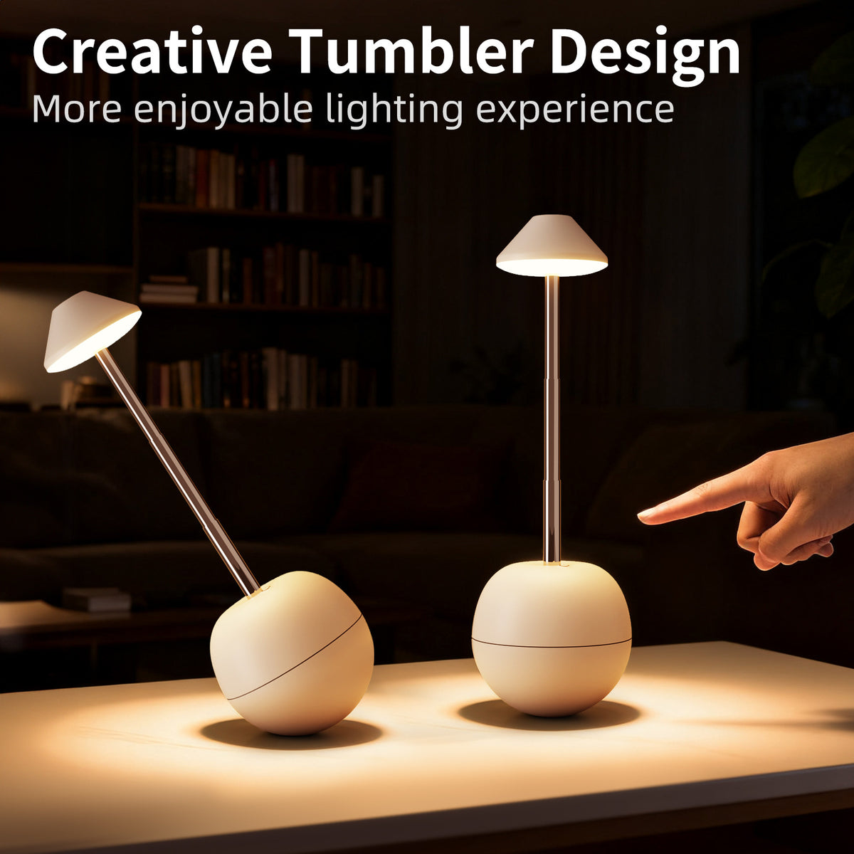Red Creative Tumbler LED Night Light - Rechargeable RGB Desk Lamp with Remote Control - Height Adjustable, Brightness Adjustable, Bedside Ambient Light