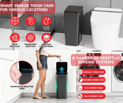 White Smart Sensor Trash Can – Slim, Durable, and Hands-Free Waste Bin for Kitchen, Bathroom, or Living Room