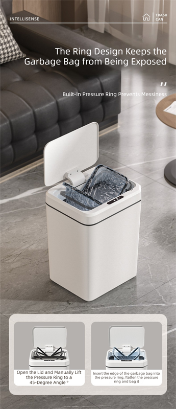 White Smart Sensor Trash Can – 20L Capacity, Touch-Free Operation with Odor-Blocking & Waterproof Design
