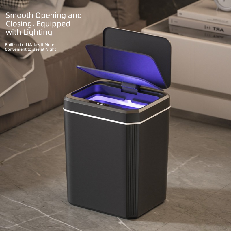 Black Smart Sensor Trash Can – 20L Capacity, Touch-Free Operation with Odor-Blocking & Waterproof Design