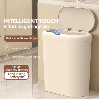 Beige and Brown Smart Sensor Trash Can – 15L Capacity, Compact Design for Home Use with Automatic Induction Opening(Three sensor modes)