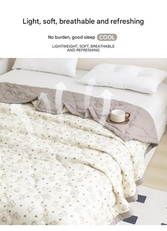 Lightweight Reversible Summer Quilt - Soft, Breathable & Machine Washable Comforter(150x200cm blue flowers)