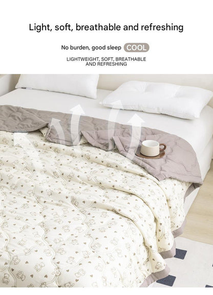 Lightweight Reversible Summer Quilt - Soft, Breathable & Machine Washable Comforter(150x200cm Fan Flower)