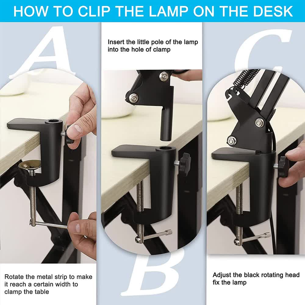 2-in-1 Black LED Magnifier Desk Lamp With Base and Clip - Hands-Free, Dimmable 3-Color Light for Crafts & Workbench