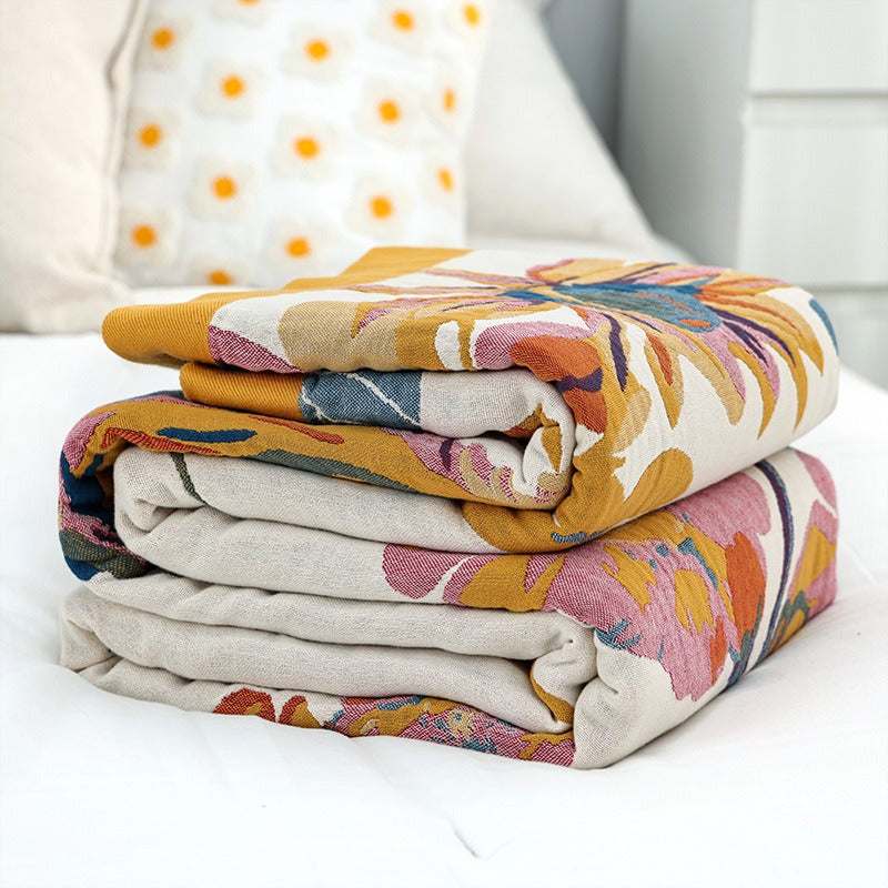 Pure Cotton Multi-Layer Gauze Blanket(Classic A, 240 cm x 240 cm) - Lightweight, Ultra-Breathable, and Moisture-Wicking Summer Quilt for Hot Sleepers