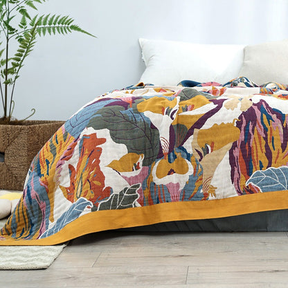 Pure Cotton Multi-Layer Gauze Blanket(Classic B, 240 cm x 240 cm) - Lightweight, Ultra-Breathable, and Moisture-Wicking Summer Quilt for Hot Sleepers