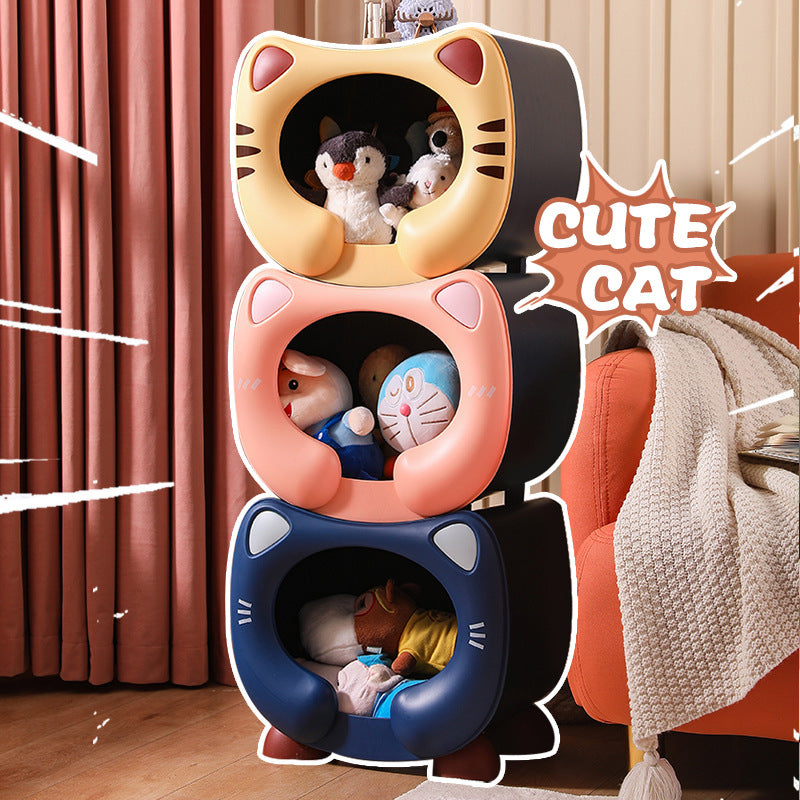 Pink Cute Cat-Themed Stackable Storage Bin - Multi-purpose Pet Bed & Toy Organizer