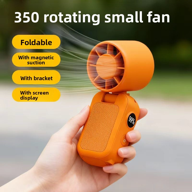 Orange Portable Handheld Fan 350 Degree Rotation Foldable Neck Hanging Waist Fan with Magnetic Base LED Display 5 Speed Personal Fan