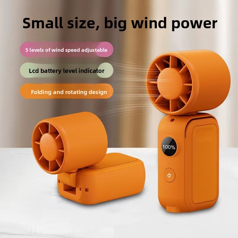 Orange Portable Handheld Fan 350 Degree Rotation Foldable Neck Hanging Waist Fan with Magnetic Base LED Display 5 Speed Personal Fan