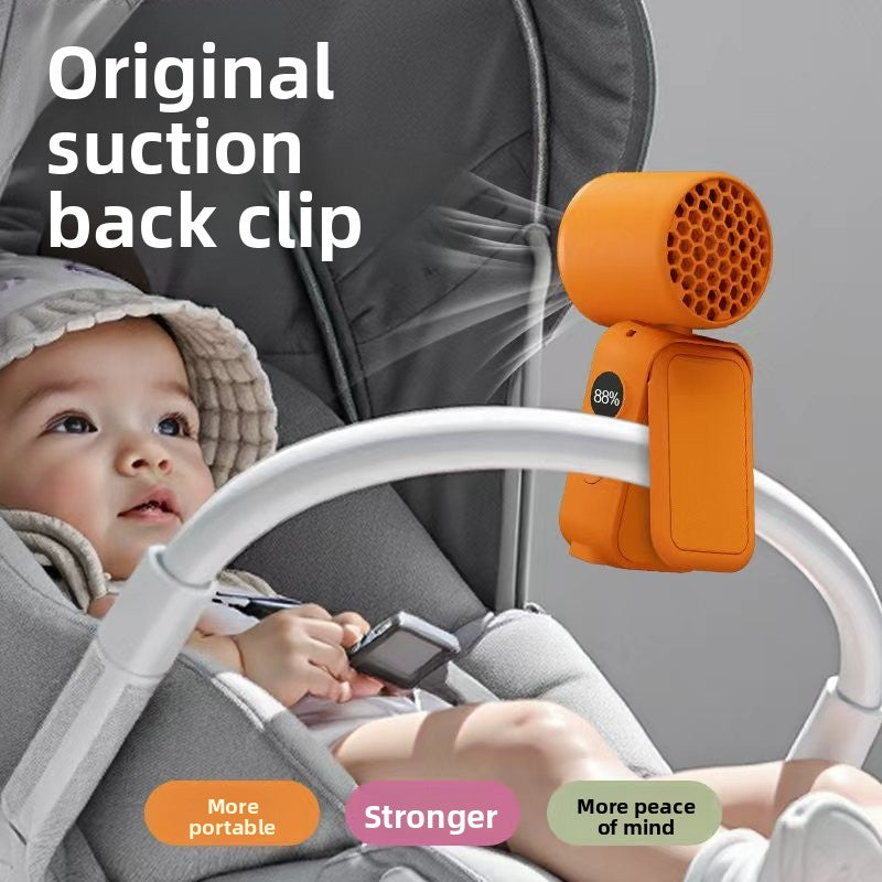 Orange Portable Handheld Fan 350 Degree Rotation Foldable Neck Hanging Waist Fan with Magnetic Base LED Display 5 Speed Personal Fan
