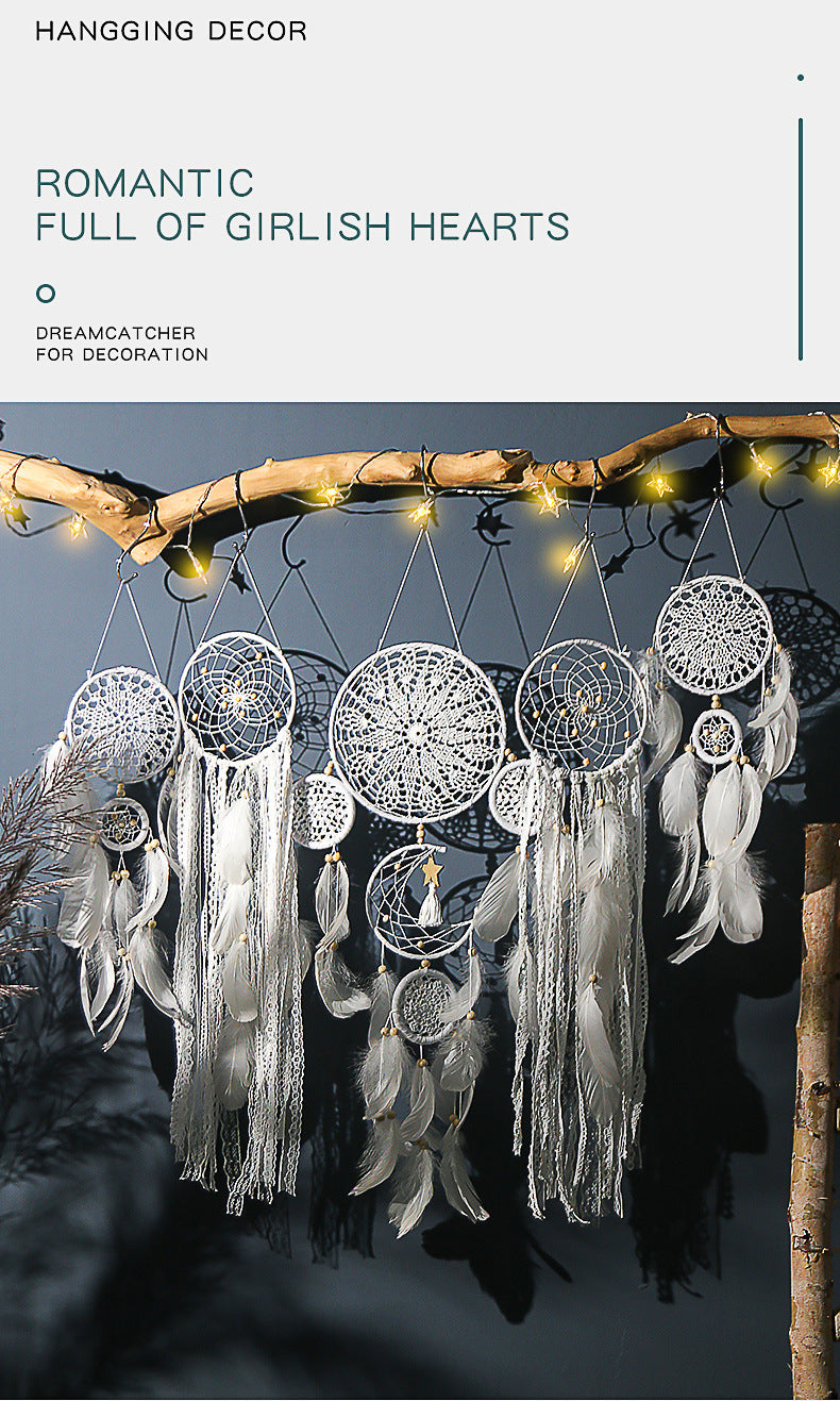 5-Piece Bohemian Handmade Dreamcatcher Wall Hanging Set (Pink) - Nordic Style Feather Room Decor with Premium Gift Box
