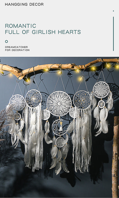 5-Piece Bohemian Handmade Dreamcatcher Wall Hanging Set (Pink) - Nordic Style Feather Room Decor with Premium Gift Box