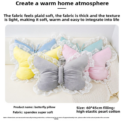 Blue Elegant Butterfly Lace Throw Pillow 60x45cm Soft Decorative Cushion for Sofa Bedroom Office and Car Comfort Backrest Accessory