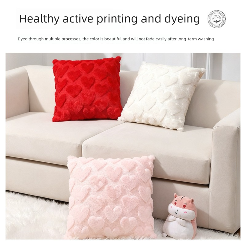 2-PCS Pink 45x45cm Heart Pattern Plush Pillow Cover with Insert – Soft Textured Decorative Cushion for Living Room or Bedroom
