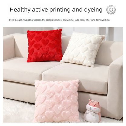 2-PCS Pink 45x45cm Heart Pattern Plush Pillow Cover with Insert – Soft Textured Decorative Cushion for Living Room or Bedroom