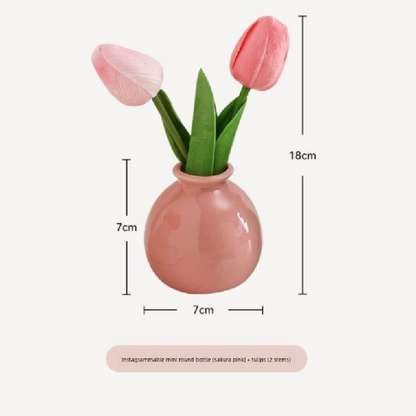 Ceramic Vase with Poppy Artificial Flowers Set – Mini Decorative Pot for Home Living Room or Desk Display