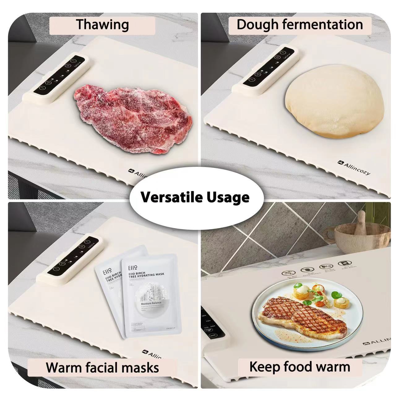 White 24-Inch Electric Warming Tray with 3-Temperature Settings – Graphene Heating Mat for Keeping Food Warm, Thawing Meat, Dough Fermentation, and Facial Mask Warming