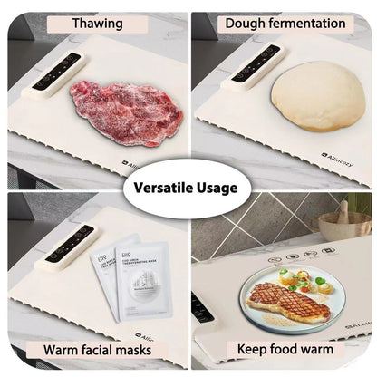 Blue 24-Inch Electric Warming Tray with 3-Temperature Settings – Graphene Heating Mat for Keeping Food Warm, Thawing Meat, Dough Fermentation, and Facial Mask Warming