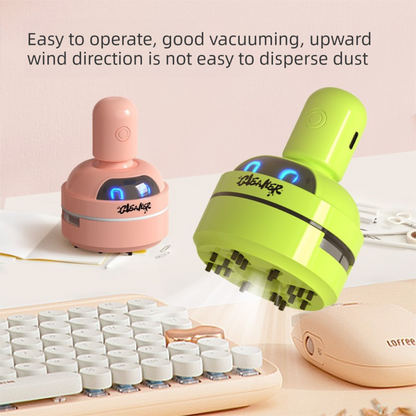 White Compact Desktop Vacuum Cleaner – Rechargeable Mini Dust Collector for Eraser Shavings, Pencil Shavings, Paper Scraps, and Fine Debris