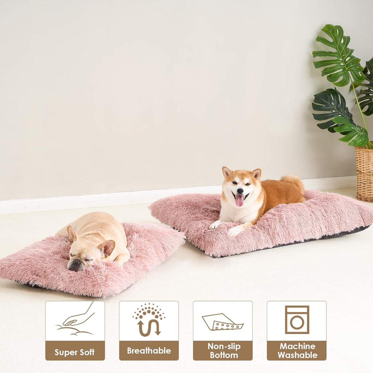 Luxury Long Plush Pet Bed Mat Faux Fur Crate Pad 125x85cm Pink XXXL Soft Warm Cushion for Giant Breeds
