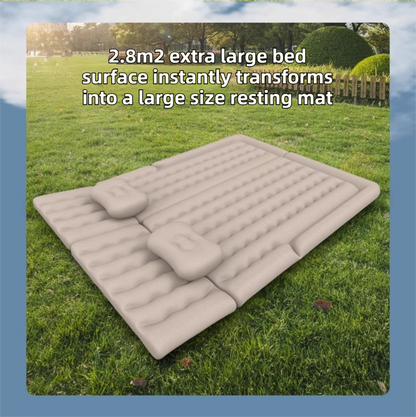 Beige Multi-Chamber Car Inflatable Air Mattress with Electric Pump, Storage Bag & Pillows for Universal Trunk Sleeping and Camping (174 x 126 CM)