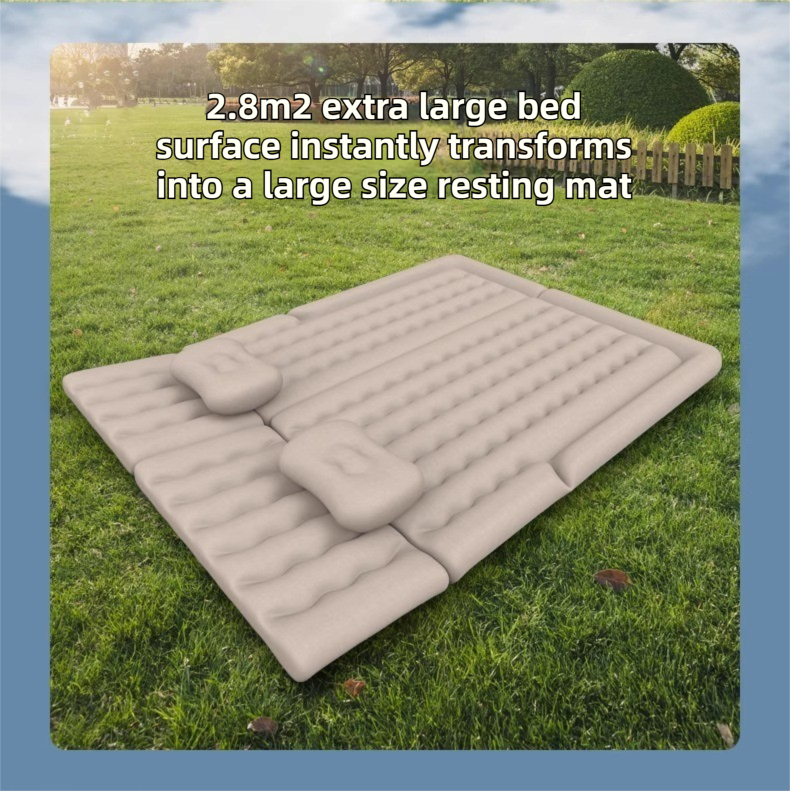 Grey Multi-Chamber Car Inflatable Air Mattress with Electric Pump, Storage Bag & Pillows for Universal Trunk Sleeping and Camping (174 x 126 CM)