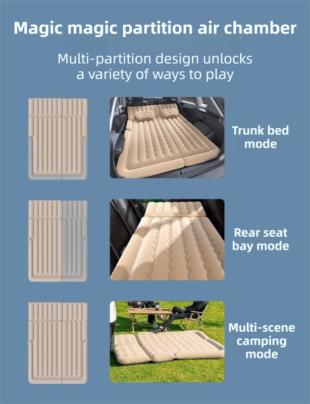 Grey Multi-Chamber Car Inflatable Air Mattress with Electric Pump, Storage Bag & Pillows for Universal Trunk Sleeping and Camping (174 x 126 CM)