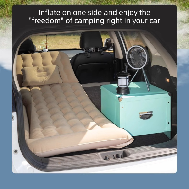 Grey Multi-Chamber Car Inflatable Air Mattress with Electric Pump, Storage Bag & Pillows for Universal Trunk Sleeping and Camping (174 x 126 CM)
