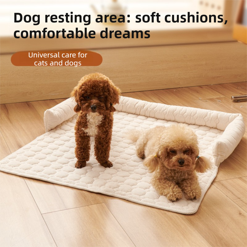 Light Grey Pet Sofa Protector & Calming Bolster Bed with Diamond Lattice - 75x75CM Thickened Non Slip Furniture Cover for Cats & Dogs