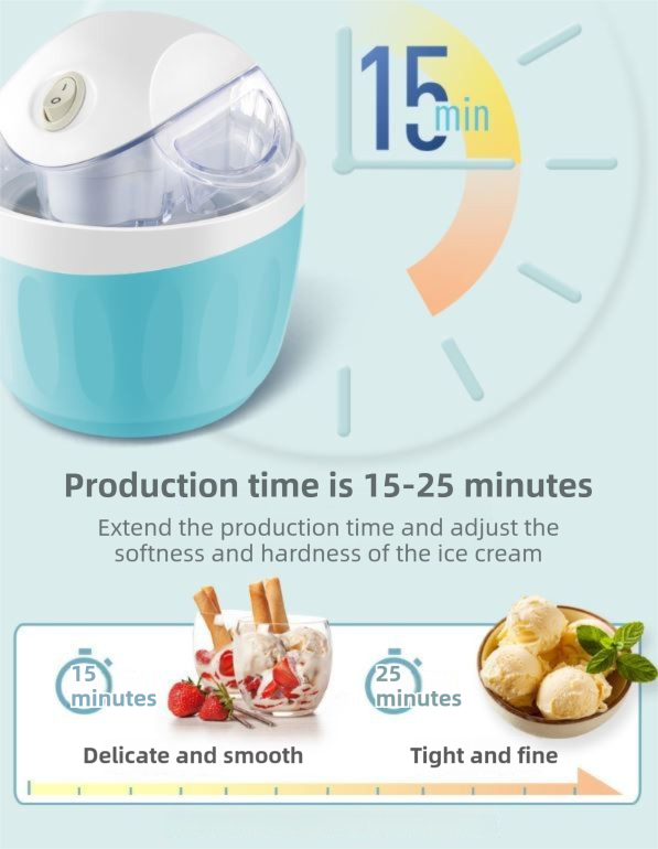 Blue 500ML Compact Electric Ice Cream Maker - Portable Quick Iced Drink Bucket & Soft Serve Machine with Rapid 15-Min Freezing